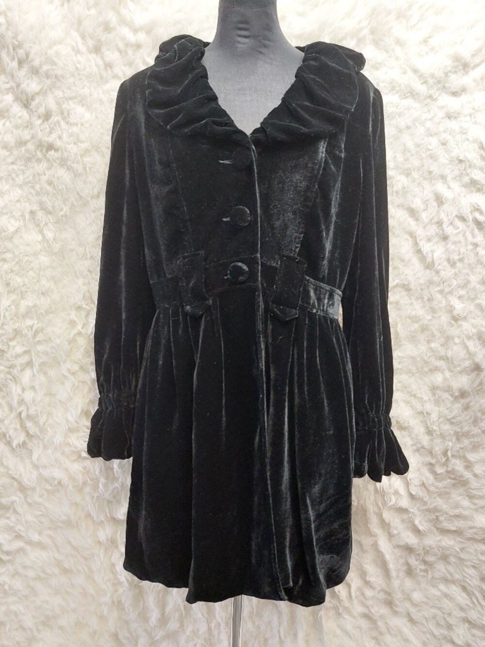 Y2K Mario Serrani Italy Black Velvet Ruffled Collar Jacket Size 12